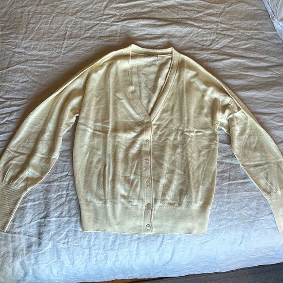 AYR Sweaters - AYR V-Neck Button Cardigan in Pale Yellow/Cream